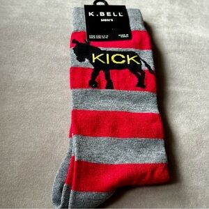 Men's Crew Red and Gray Striped Socks K. Bell One Size Fits 6.5-12 Kick A** New